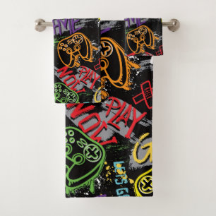 Neon Graffiti Gaming Patroon Bad Handdoek