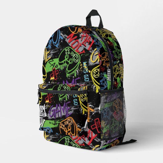 Neon Graffiti Gaming Patroon Bedrukte Rugzak (Achterkant Hoek Rechts)