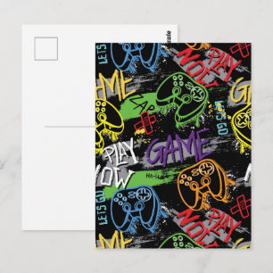 Neon Graffiti Gaming Patroon Briefkaart