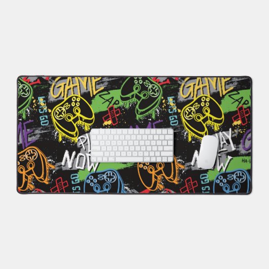 Neon Graffiti Gaming Patroon Bureaumat (Keyboard & Muis)