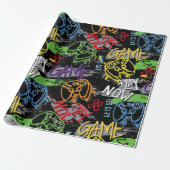 Neon Graffiti Gaming Patroon Cadeaupapier (Uitgerold)