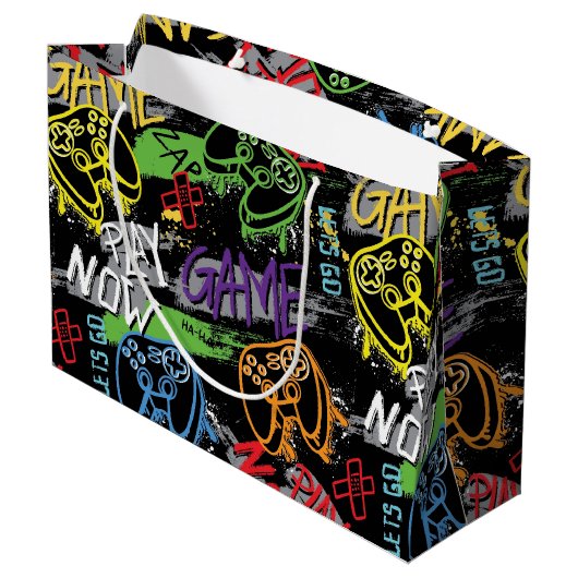 Neon Graffiti Gaming Patroon Groot Cadeauzakje (Achterkant Gekanteld)