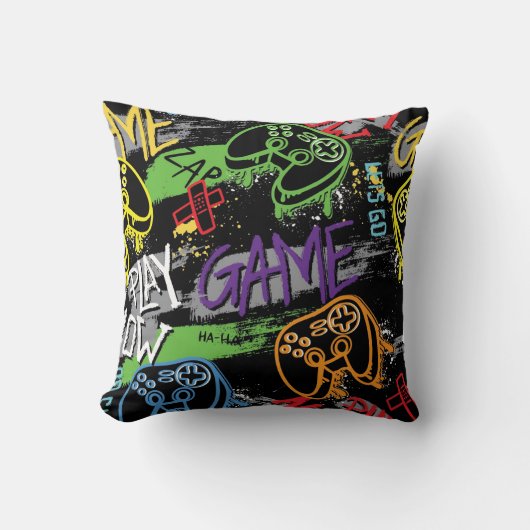 Neon Graffiti Gaming Patroon Kussen (Voorkant)