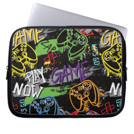 Neon Graffiti Gaming Patroon Laptop Sleeve