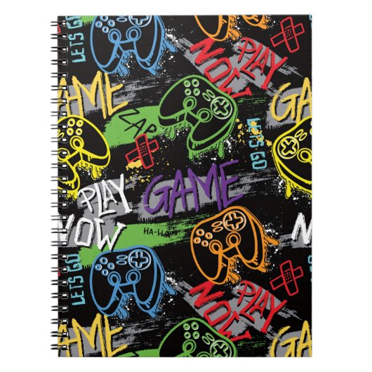 Neon Graffiti Gaming Patroon Notitieboek (Voorkant)