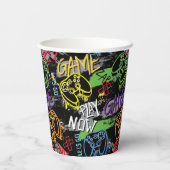 Neon Graffiti Gaming Patroon Papieren Bekers (Achterkant)