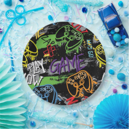 Neon Graffiti Gaming Patroon Papieren Bordje