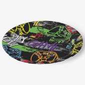 Neon Graffiti Gaming Patroon Papieren Bordje (Gekanteld)