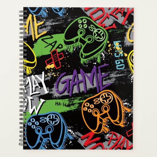 Neon Graffiti Gaming Patroon Planner (Voorkant)