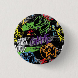 Neon Graffiti Gaming Patroon Ronde Button 3,2 Cm