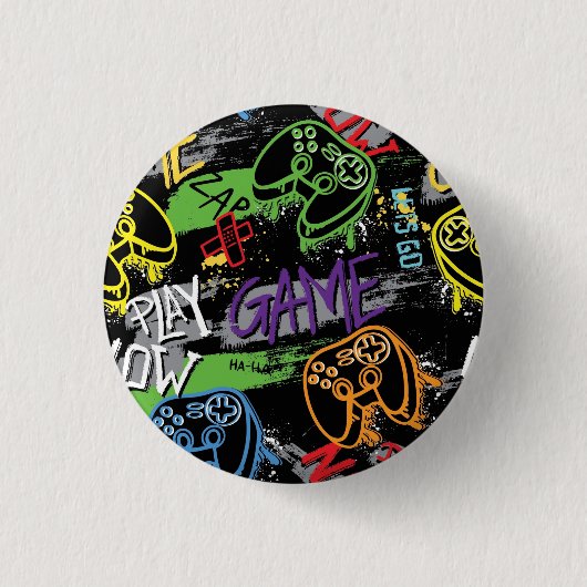 Neon Graffiti Gaming Patroon Ronde Button 3,2 Cm (Voorkant)