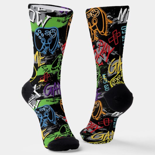 Neon Graffiti Gaming Patroon Sokken (Gebogen)