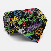 Neon Graffiti Gaming Patroon Stropdas (Opgerold)