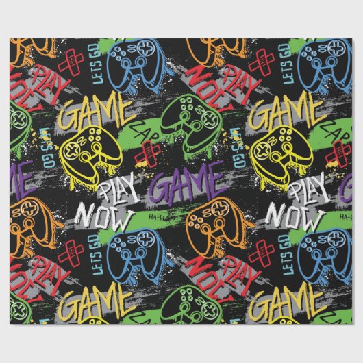 Neon Graffiti Gaming Pattern Cadeaupapier (Vlak)