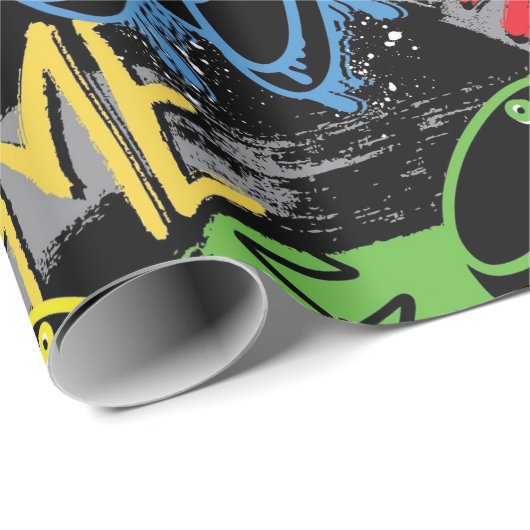 Neon Graffiti Gaming Pattern Cadeaupapier (Rol Hoek)