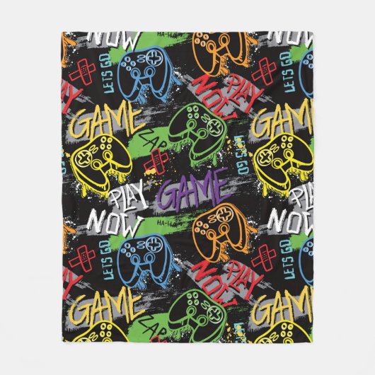 Neon Graffiti Gaming Pattern Fleece Deken (Voorkant)