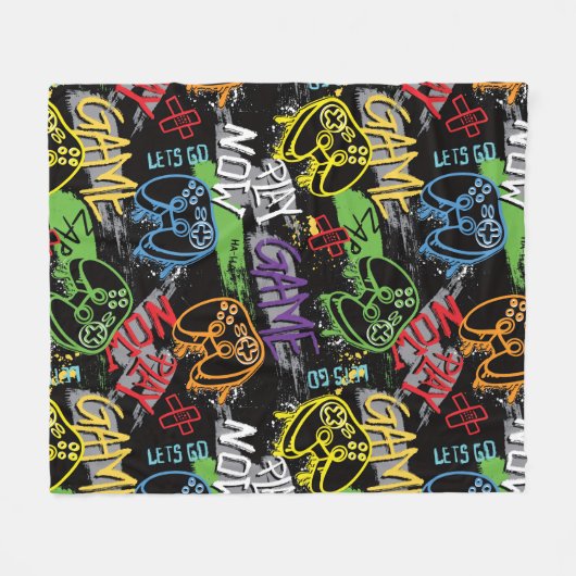 Neon Graffiti Gaming Pattern Fleece Deken (Voorkant (Horizontaal))