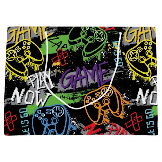 Neon Graffiti Gaming Pattern Groot Cadeauzakje (Voorkant)