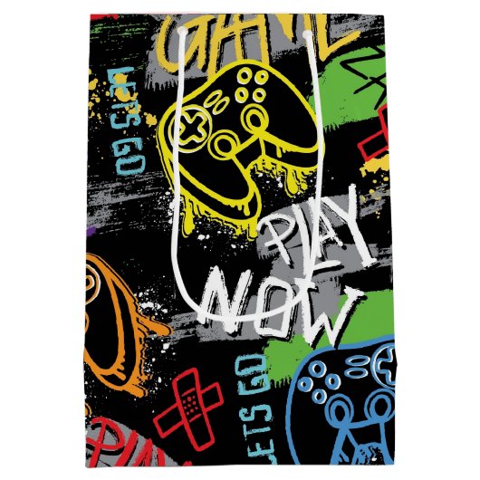 Neon Graffiti Gaming Pattern Medium Cadeauzakje (Achterkant)