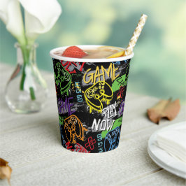 Neon Graffiti Gaming Pattern Papieren Bekers