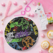 Neon Graffiti Gaming Pattern Papieren Bordje (Feest)