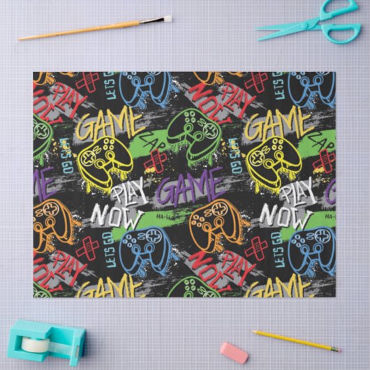 Neon Graffiti Gaming Pattern Tissuepapier (Craft)