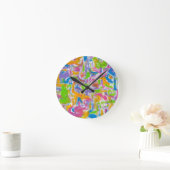 Neon Graffiti- Handgeschilderde Abstracte Penseels Ronde Klok (Huis)