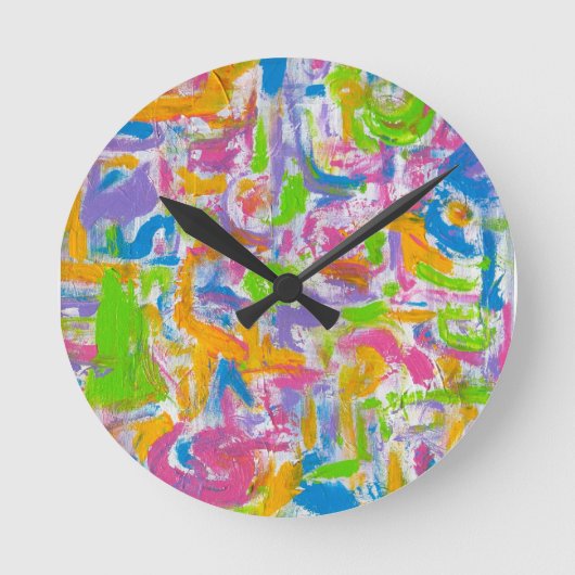Neon Graffiti- Handgeschilderde Abstracte Penseels Ronde Klok (Voorkant)