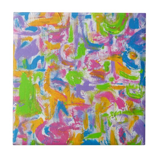 Neon Graffiti- Handgeschilderde Abstracte Penseels Tegeltje (Voorkant)