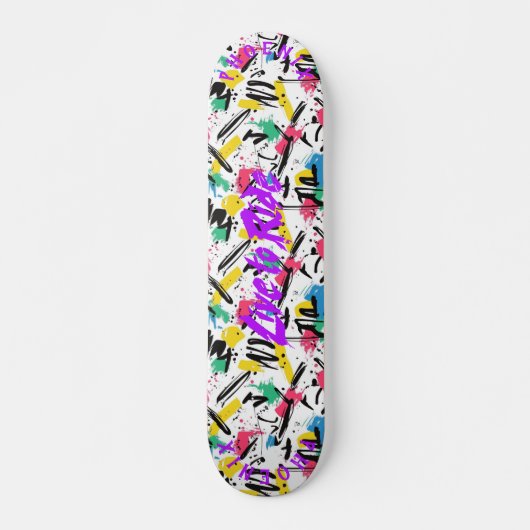 Neon Graffiti met Paarse 'Live to Ride' Motto Persoonlijk Skateboard (Voorkant)