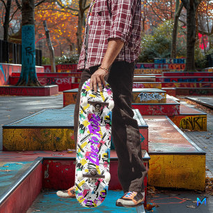 Neon Graffiti met Paarse 'Live to Ride' Motto Persoonlijk Skateboard