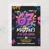 Neon Graffiti Six Seven Kids 7th Birthday Party Kaart (Voorkant)