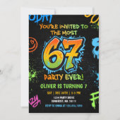 Neon Graffiti Six Seven Kids 7th Birthday Party Kaart (Voorkant)