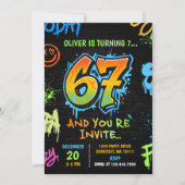 Neon Graffiti Six Seven Kids 7th Birthday Party Kaart (Voorkant)