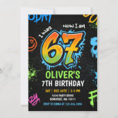 Neon Graffiti Six Seven Kids 7th Birthday Party Kaart (Voorkant)