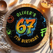 Neon Graffiti Six Seven Kids 7th Birthday Party Papieren Bordje