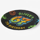 Neon Graffiti Six Seven Kids 7th Birthday Party Papieren Bordje (Gekanteld)