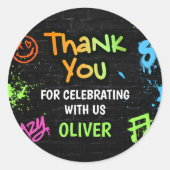 Neon Graffiti Six Seven Kids 7th Birthday Party Ronde Sticker (Voorkant)