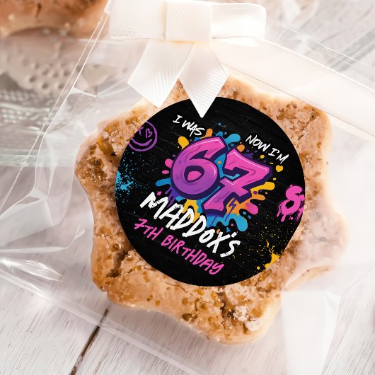 Neon Graffiti Six Seven Kids 7th Birthday Party Ronde Sticker