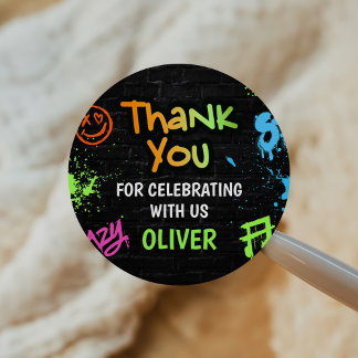 Neon Graffiti Six Seven Kids 7th Birthday Party Ronde Sticker