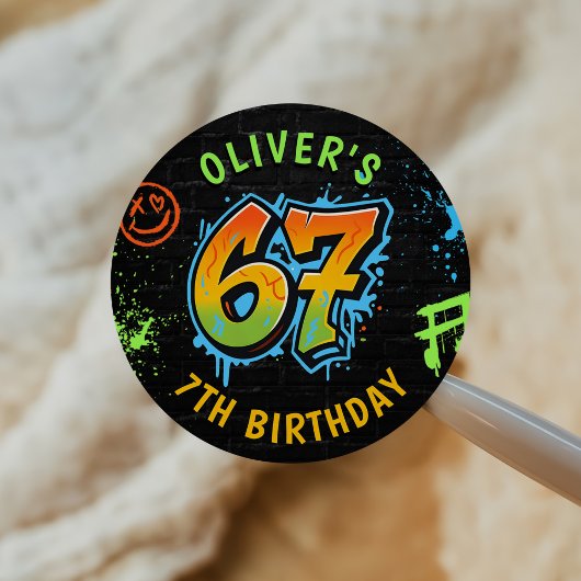 Neon Graffiti Six Seven Kids 7th Birthday Party Ronde Sticker