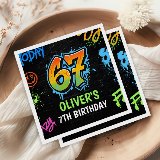 Neon Graffiti Six Seven Kids 7th Birthday Party Servet