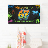 Neon Graffiti Six Seven Kids 7th Birthday Party Spandoek (Insitu)
