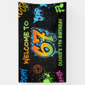 Neon Graffiti Six Seven Kids 7th Birthday Party Spandoek (Verticaal)