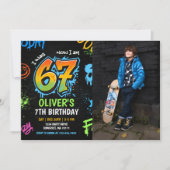 Neon Graffiti Six Seven Kids 7th Birthday Photo Kaart (Voorkant)