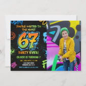 Neon Graffiti Six Seven Kids 7th Birthday Photo Kaart (Voorkant)