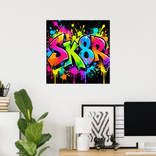 Neon Graffiti SK8R Poster Kleurrijke Urbane Skater