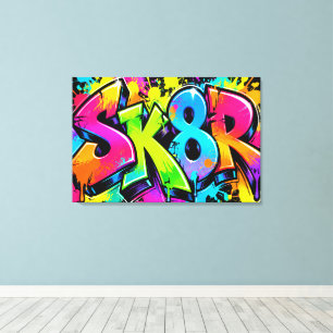 Neon Graffiti Skater Sk8r Kleurrijke Stedelijke St Canvas Afdruk