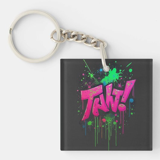 Neon Graffiti Straatkunst Canvas - Levendig Druppe Sleutelhanger (voorkant)