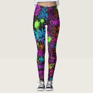 Neon Graffiti Straatkunst Collage Patroon Leggings